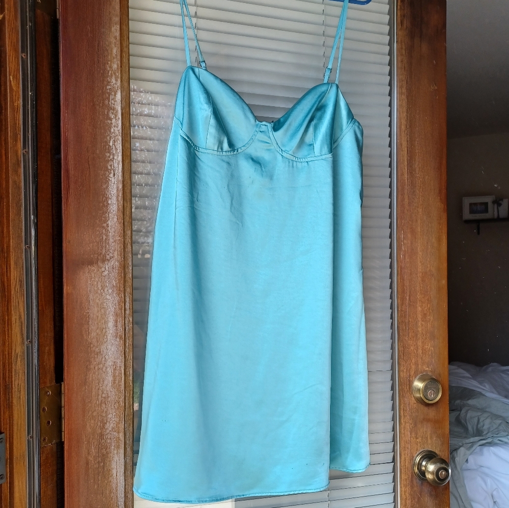 Wild Fable turquoise satin mini dress